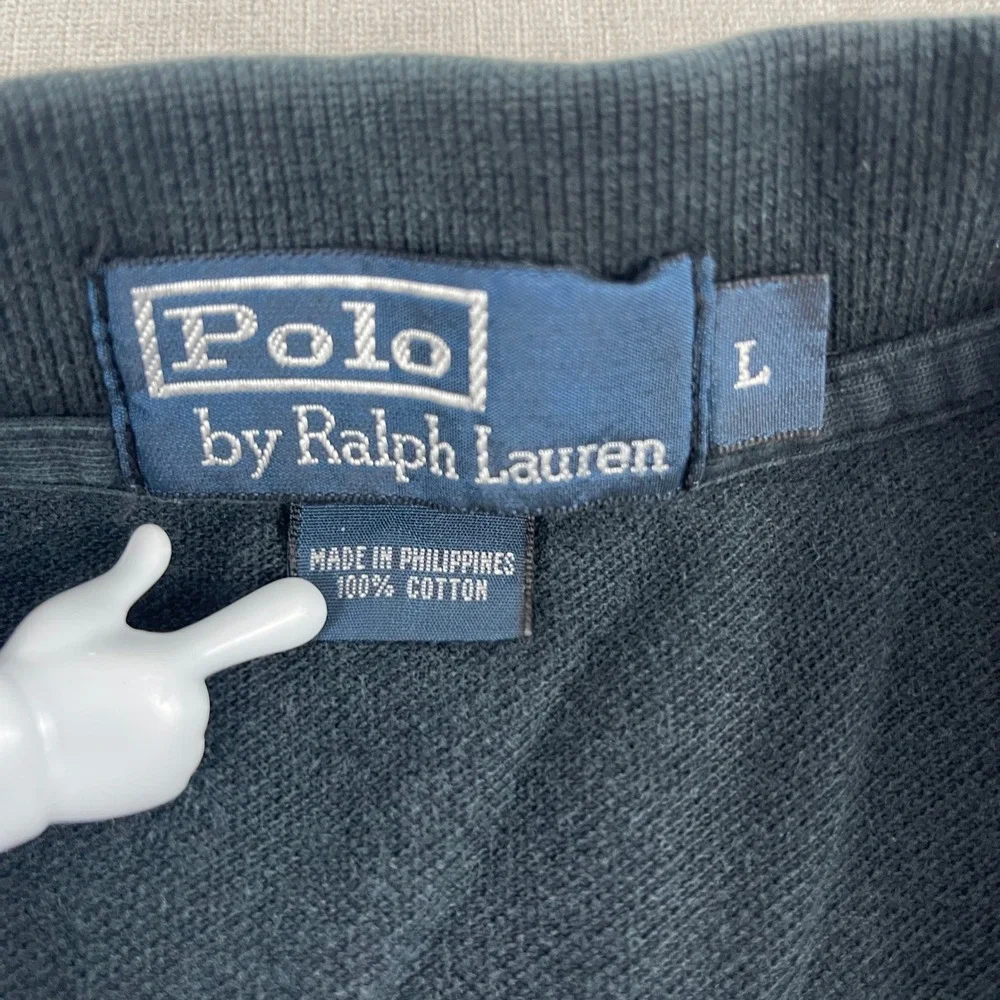 Polo Ralph Lauren Mens L Black Long Sleeve Polo Shirt Purple Pony Logo